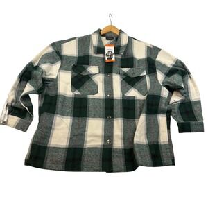 HFX Mens XXL Green Plaid Flannel Shirt Jacket Wool Blend Snap Front Shacket NWT